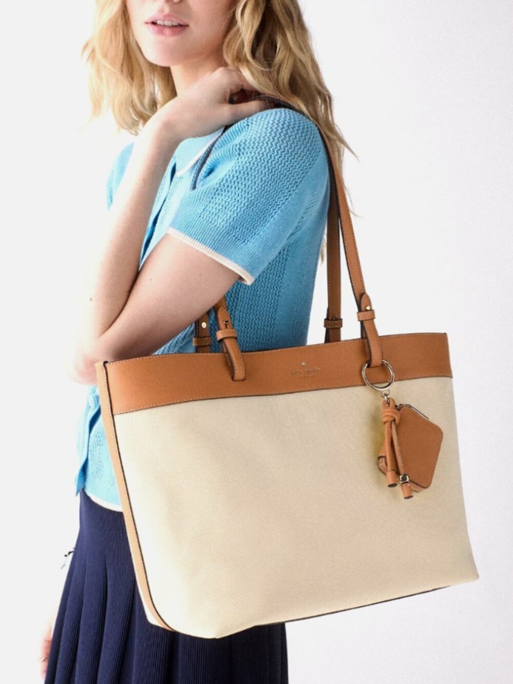 New Kate Spade Tessa Tote Bag With Charm Light Saddle Multi  visitbay2014